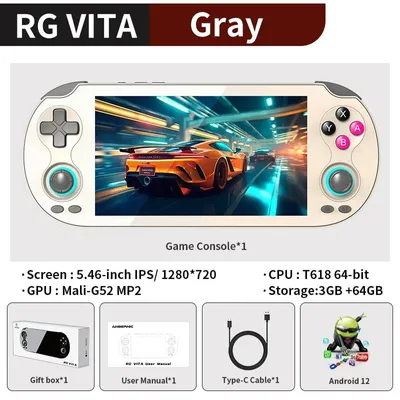 Immagine prodotto di RG VITA: Console portatile per giochi - Android 12 - Schermo touchscreen IPS da 13,87 cm - Risoluzione 1280 × 720 - Batteria da 5000 mAh - 128 GB di memoria con giochi retrò in 4K - Colore: Grigio retrò