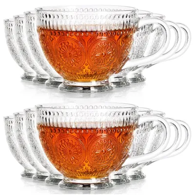 Produktbild von Vilde | Kaffeegläser 12er Set - 400 ml - mit Henkel - Relief-Muster - Spülmaschinenfest