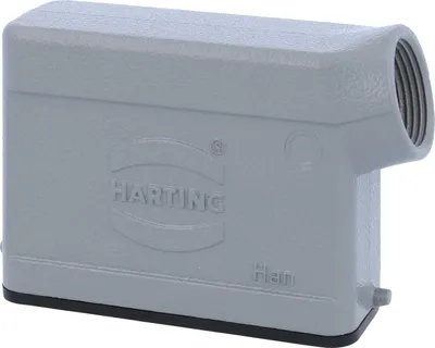 Produktbild von HARTING Han 16A Tüllengehäuse niedrig, 1xPG16 seitlicher Kabelabgang, für 1 Bügel (am Unterteil) Verschraubung PG16