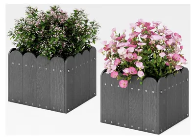 Produktbild von 2er Set wetterfeste Pflanzkübel, Blumenkübel aus HDPE, rechteckige Gartenblumenkästen mit Abflusslöchern, Hochbeet Blumentöpfe (32x30x25 cm, Grau)