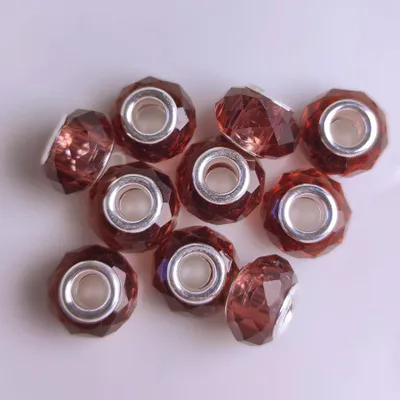 Zdjęcie produktu dla Koraliki przekładki z dużymi otworami, fasetowane oponki, 14 mm, 10 sztuk, brązowe