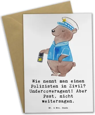 Produktbild von Mr. & Mrs. Panda Grußkarte Geheimer Polizist - Weiß - Geschenk, hochzeitskarten, Sicherheit, Notlage, personalisierte Geschenke, weihnachtskarten, Dankbarkeit, Schutz