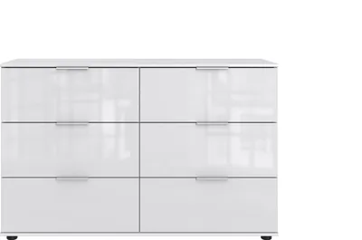 Zdjęcie produktu dla Schubkastenkommode >Danzig< in WEISS + GLAS WEISS - 130x83x41cm (BxHxT)