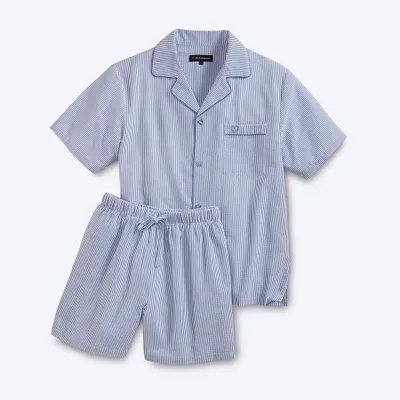 Produktbild von Rick Armand Herren Seersucker Schlafanzug Shorty Sommer Pyjama Kurzarm 2-teilig Gr. M