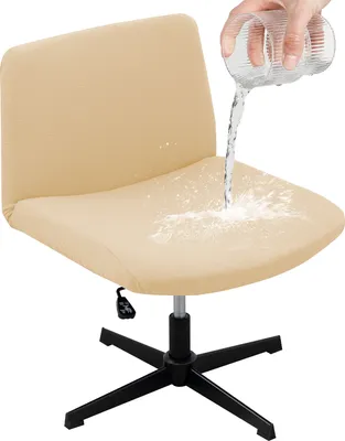 Produktbild von （Beige）Armloser Criss-Cross-Schonbezug mittlere Rückenlehne, Drehstuhl Stuhlbezug ,Breiter Stuhlschutz dehnbar abnehmbar Stretch-Computer hohe Rückenlehne für Büro-Schreibtischstühle