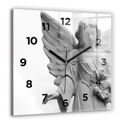Produktbild von Wallfluent Große Wanduhr – Stilles Quarzuhrwerk - Uhr Dekoration Wohnzimmer Schlafzimmer Küche - Zifferblatt - schwarze Zeiger - 60 cm - Alte Engelsskulptur