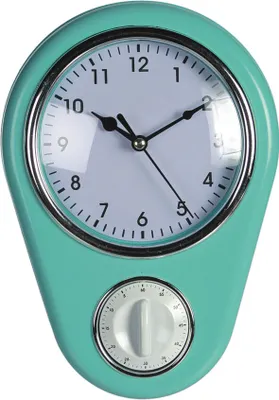 Produktbild von Küchenuhr Wanduhr »Kitchen« Retro Uhr 50er Jahre mit Kurzzeitwecker Eieruhr Türkis