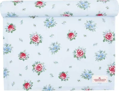 Produktbild von Greengate Tischläufer ALIVIA PALE BLUE Blau mit Blumen Baumwolle 45 x 140 cm