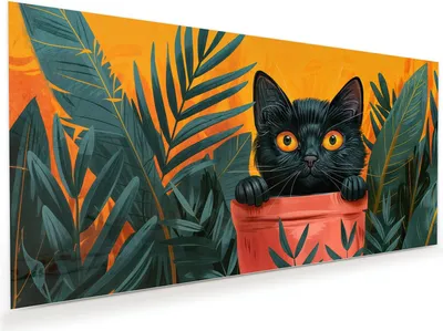 Produktbild von Glasbild 80x40cm in XXL für Wohnzimmer, Schlafzimmer Motiv Katze im Dschungel