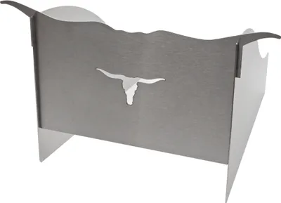 A metal wind guard with a longhorn silhouette cut out of the front.