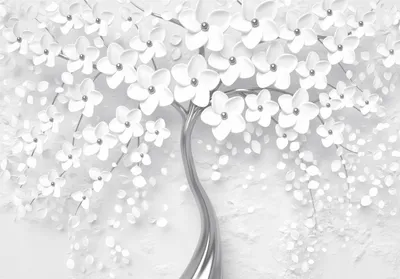 Produktbild von Vlies Fototapete 3D Abstrakt Magnolie (368x254 cm - inklusive kleister) Silber Blumen Baum Schlafzimmer Wandtapete Motivtapeten Tapete UV-Beständig Montagefertig