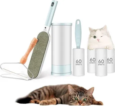 Produktbild von Unyqoos® Fusselentferner 3‑in‑1 Set – 1 Fusselroller (240 selbstklebende Blätter), 1 Bürste mit selbstreinigender Basis, 1 doppelseitiger Fusselrasierer, Weiß, für Kleidung, Sofa & Teppich