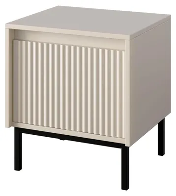 Produktbild von Nachttisch Ozmi mit Schublade auf Kugelgleitschienen, Metallfüße, Nachtschrank für Boxspringbett, Nachtkonsole, Nachtkommode, Beistelltisch (Cashmere)