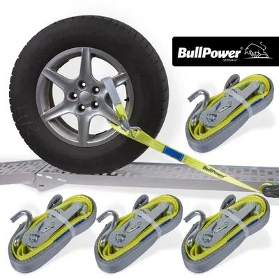 Produktbild von 4x BullPower Spanngurte AZG152 - Autotransport PKW Zurrgurte Reifengurte Transportsicherungen 35mm - LC 3000 kg / daN mit Ratsche und Haken