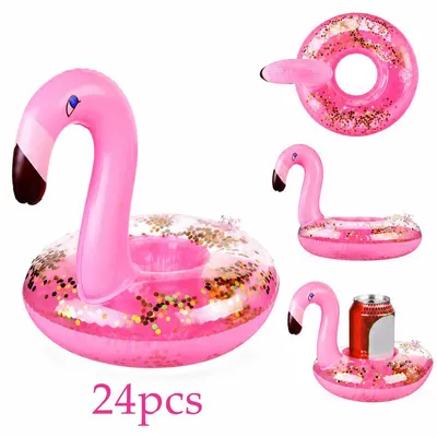 Produktbild von 24 Stück Flamingo Pool Getränkehalter Aufblasbar, Schwimmende Cup Holder 20×17 cm für Poolparty, Whirlpool, Hochzeit & Sommerfest