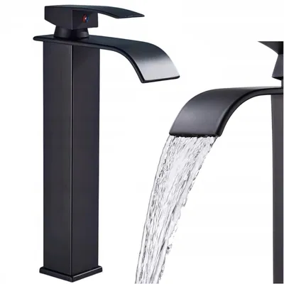 Produktbild von AjieQAQ Hohe Waschtischarmatur Schwarz Wasserfall Design Aufsatzarmatur Einhebelmischer Badezimmer