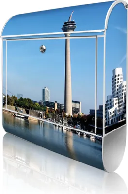 Produktbild von banjado Design Briefkasten Stahl weiß mit Zeitungsfach pulverbeschichtet "Düsseldorf" 38x46x12,5cm & 2 Schlüssel - Postkasten A4 Einwurf inkl. Montagematerial [BK 10195]