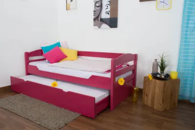 Produktbild von Einzelbett / Funktionsbett "Easy Premium Line" K1/h/s inkl. 2. Liegeplatz und 2 Abdeckblenden, 90 x 200 cm Buche Vollholz massiv Rosa