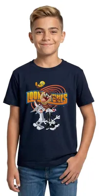 Produktbild von Spreadshirt Looney Tunes Bugs Bunny, Taz, Sylvester & Tweety Teenager T-Shirt, 134/146 (9-11 Jahre), Navy