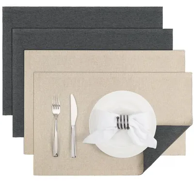 Tischsets aus Stoff, doppelseitig, waschbar, 4er-Set, Grau-Beige