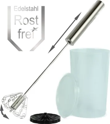 Produktbild von Quirl Schneebesen Milchaufschäumer manuell Handmixer Handrührer Küchengerät Edelstahl Silikon mit Messbecher 200ml Edelstahl