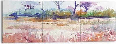 Produktbild von Bild auf Leinwand - Leinwandbild - 3 Teile - Aquarell Savanne Bäume - 150x50cm - Wand Bild - Wanddeko - Wandbilder - Leinwanddruck - Bilder - Wanddekoration - Leinwand bilder - CA150x50-4484