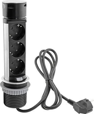 Image de Prise encastrée de bureau, acier inoxydable, 2x prises de courant, USB A+C