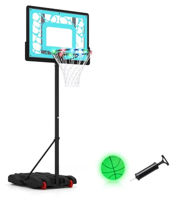 Produktbild von KOMFOTTEU Basketballkorb Outdoor, Korbhöhe 164–193 cm höhenverstellbar | Basketballanlage mit LED-Lichterkette, beleuchteter Rückwand & Basketball, Basketballständer mit 2 Rädern & Befüllbarer Basis