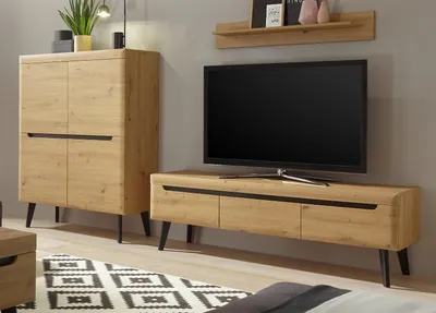 Produktbild von Wohnwand Ronson in Artisan Eiche und schwarz Wohnkombination skandinavisch 287cm
