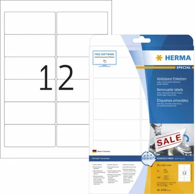 Produktbild von Etiketten A4 weiß 96x42,3 mm Movables/ablösbar Papier matt 300 St.