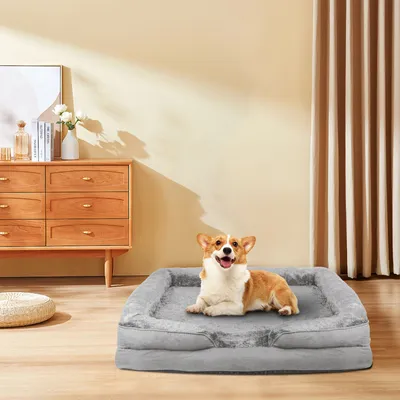 Image de Lit pour chien, grand canapé pour chien, lavable, antidérapant, dimensions 106 × 80 × 20 cm, gris