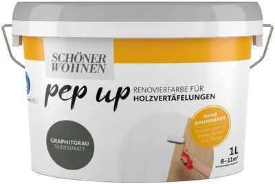 Produktbild von schöner Wohnen Pep Up Renovierfarbe für Holzvertäfelungen 1 L Farbwahl, Farbe:graphitgrau