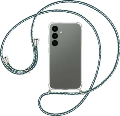Produktbild von Handykette Backcover-Schutzhülle mit Band (Metall silberfarben) für Samsung Galaxy S24 - grün/blau/weiß