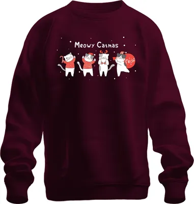 Produktbild von Meowy Catmas Katzen Kätzchen - Weihnachten Weihnachtsgeschenk Christmas Uni Weihnachtspullover, Burgundy, 3XL