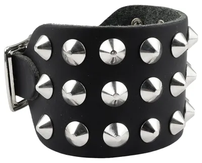 Produktbild von Lederarmband mit Spitznieten 3-reihig - schwarz - Armband aus Leder