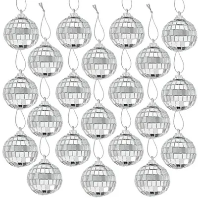 Disco Ball, 24 Stück, kleine Spiegelkugel, hängende Kugel, 4 cm, Silber, Disco Ball, Disco Spiegel, Kugel für Licht