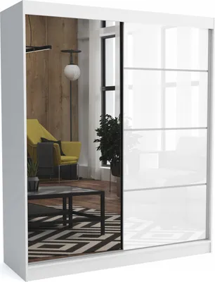 Produktbild von Moderner Kleiderschrank mit Schiebetüren ZANU 180 cm Hochglanzplatte(WEISS)