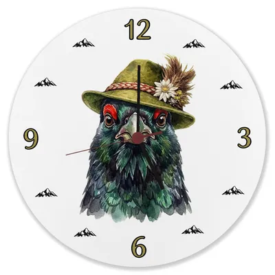 Produktbild von Auerhuhn mit alpenländischem Trachtenhut Wanduhr aus Alu