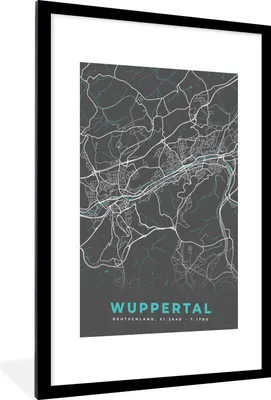 Produktbild von MuchoWow® Gerahmtes Poster Wuppertal - Stadtplan - Blau - Karte - Deutschland 60x90 cm - Poster mit Schwarzem Bilderrahmen Wandposter Rahmen Foto Bilder - Dekoration - Wandposter Wohnzimmer - Hochwertig