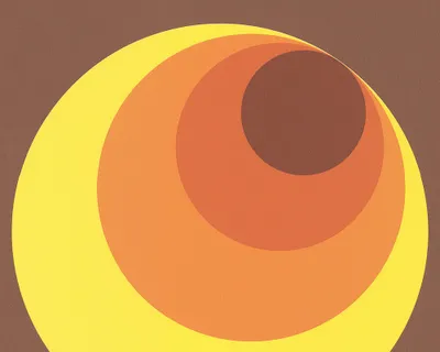 Abstract concentric circles in shades of yellow, orange, and brown.