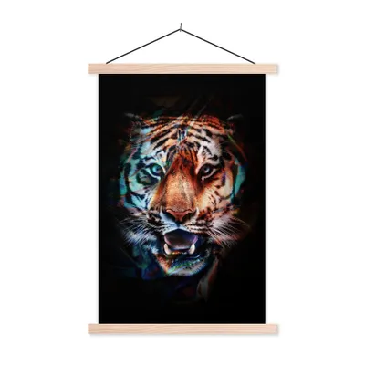 Produktbild von MuchoWow® Textilposter Tiger - Farben - Schwarz 120x180 cm mit holzfarbenen Rahmen - Textil-Plakat