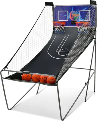 Image de COSTWAY Panier de basket-ball Support de basket-ball Automate de basket-ball Machine de tir Score électronique automatique, 4 ballons inclus pliable (Bleu)