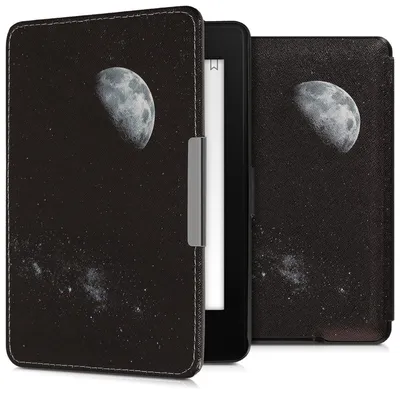 Produktbild von kwmobile Schutzhülle für Amazon Kindle Paperwhite Hülle - eReader Flip Case mit Auto Sleep Funktion - Mond mit Hellgrau Schwarz