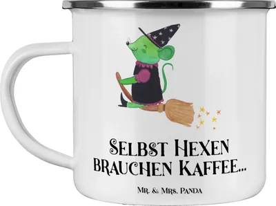 Produktbild von Mr. & Mrs. Panda Teetasse Halloween-Hexen Kaffee - Weiß - Geschenk, humorvoller Spruch, Halloween Geschenke, Gruselparty, emotionale, Haferl, Emaille Tasse, Pott, Hexen