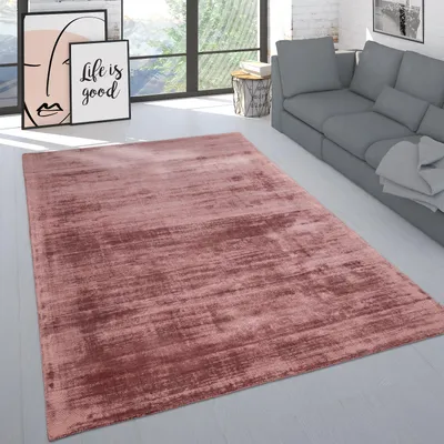 Produktbild von Teppich Wohnzimmer Kurzflor Modern Einfarbig Schlichtes Muster Handgefertigt Rosa Grösse 80x150 cm