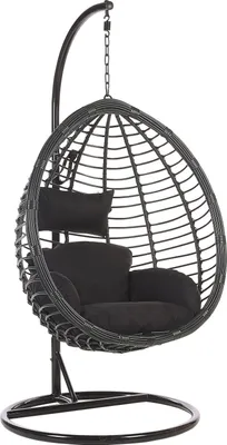 Produktbild von BELIANI Závěsné křeslo černé ratanové houpací kovový černý rám boho styl interiér exteriér