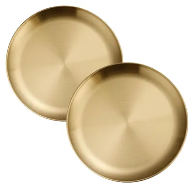 2 goldene Edelstahlteller, rund, groß, wiederverwendbar