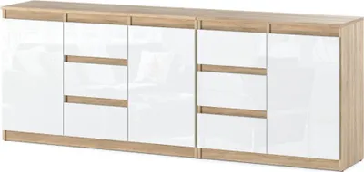 Zdjęcie produktu dla Komoda Wysoka Z 6 Szufladami 200Cm Do Salonu Sypialni Sonoma Biały Połysk