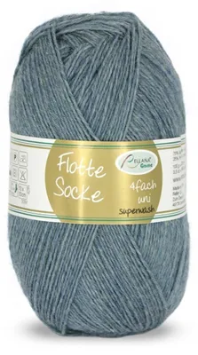 A ball of blue-grey yarn with a label.