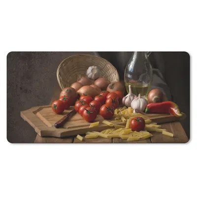 Produktbild von MuchoWow® Mauspad Mousepad Schneidebrett - Gemüse - Stillleben - Pasta - Aus - Tomate - Schneidebrett 60x30 cm - Mousepads - Maus Mat - Pad - Mausunterlage - Nachhaltig